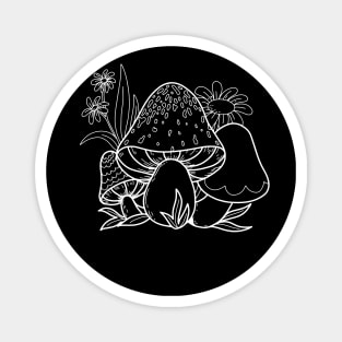 Mushroom Sprouts In Nature Line Art Design Magnet